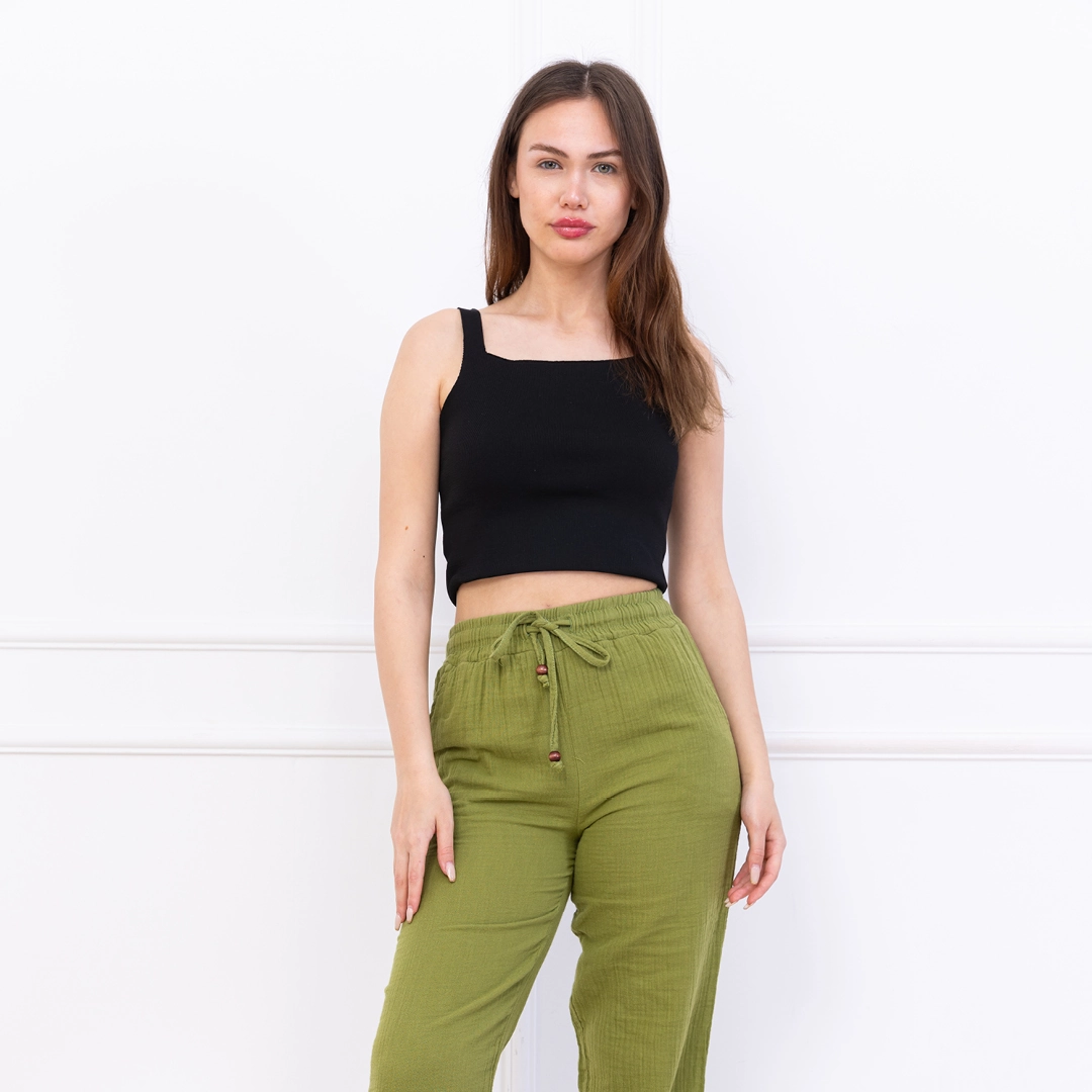 Müslin Bağcıklı Modern Pantolon