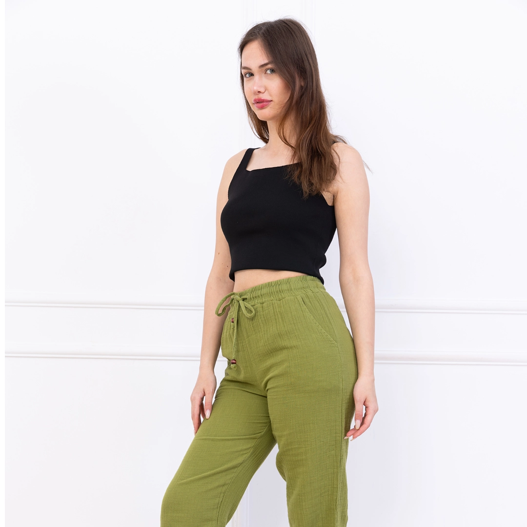 Müslin Bağcıklı Modern Pantolon - Görsel 8