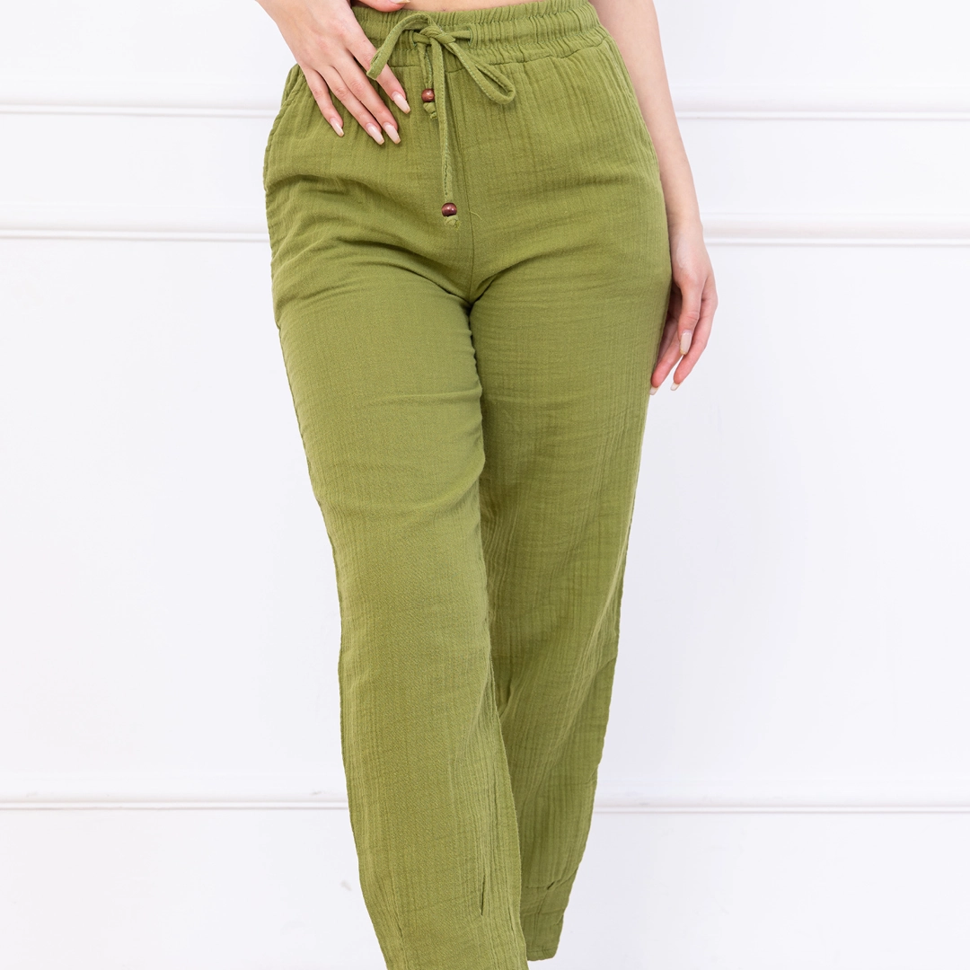 Müslin Bağcıklı Modern Pantolon - Görsel 3