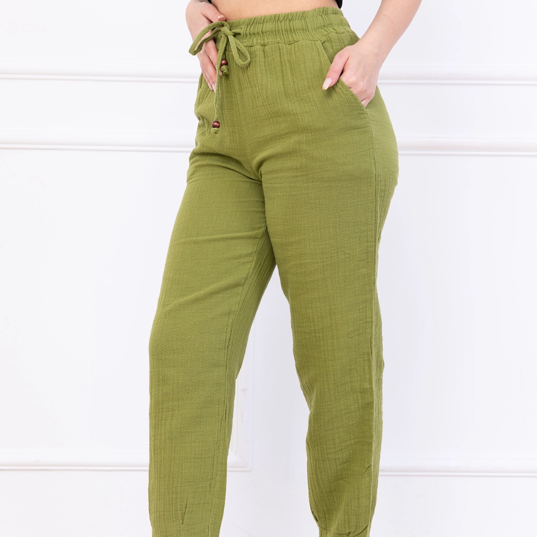 Müslin Bağcıklı Modern Pantolon - Görsel 2