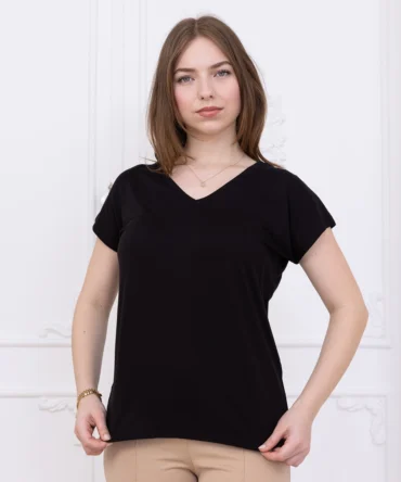 Kısa Kollu Sırt V Yaka Rahat Tişört