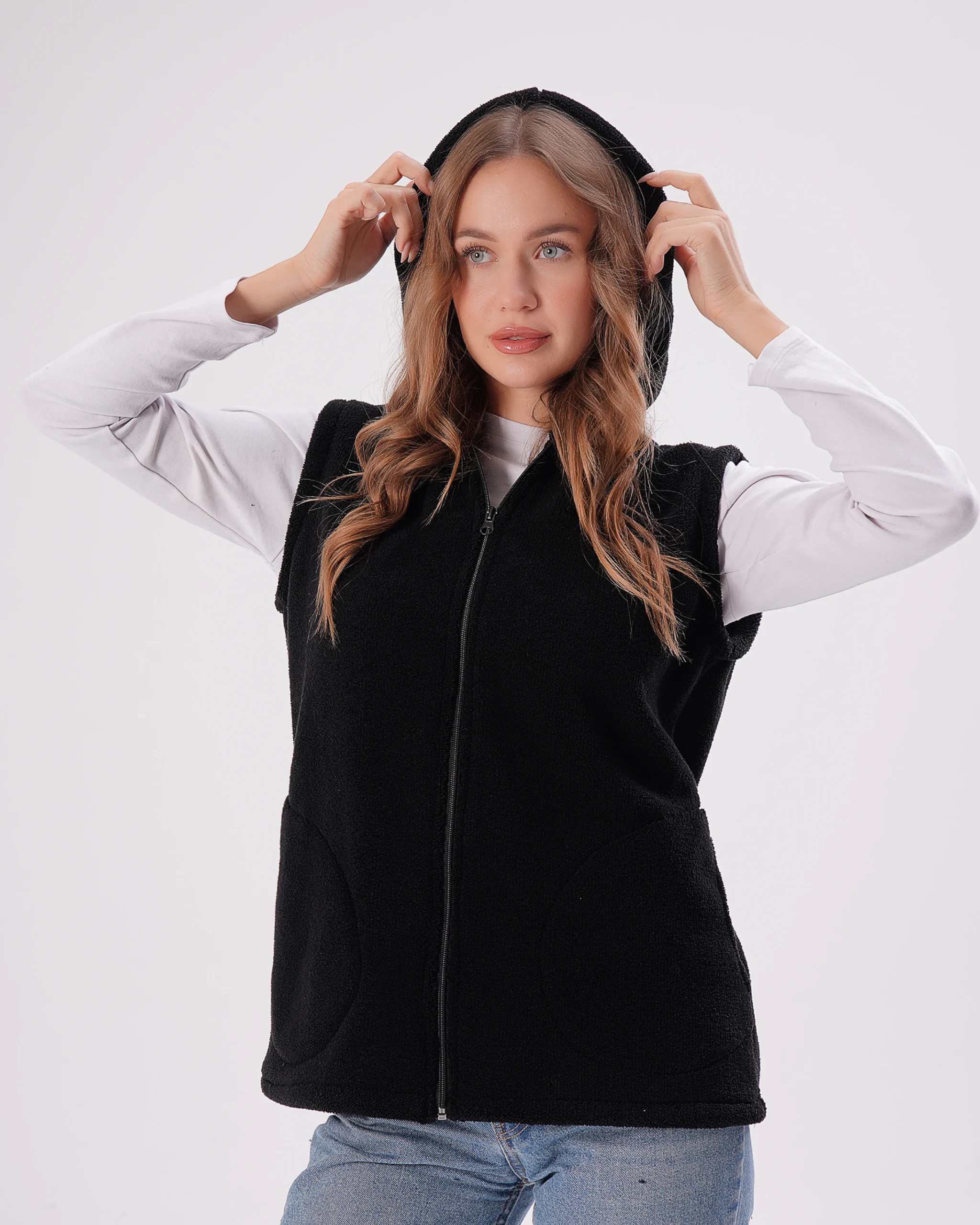 Kolsuz Kapüşonlu Wellsoft Kumaş Kadın Yelek